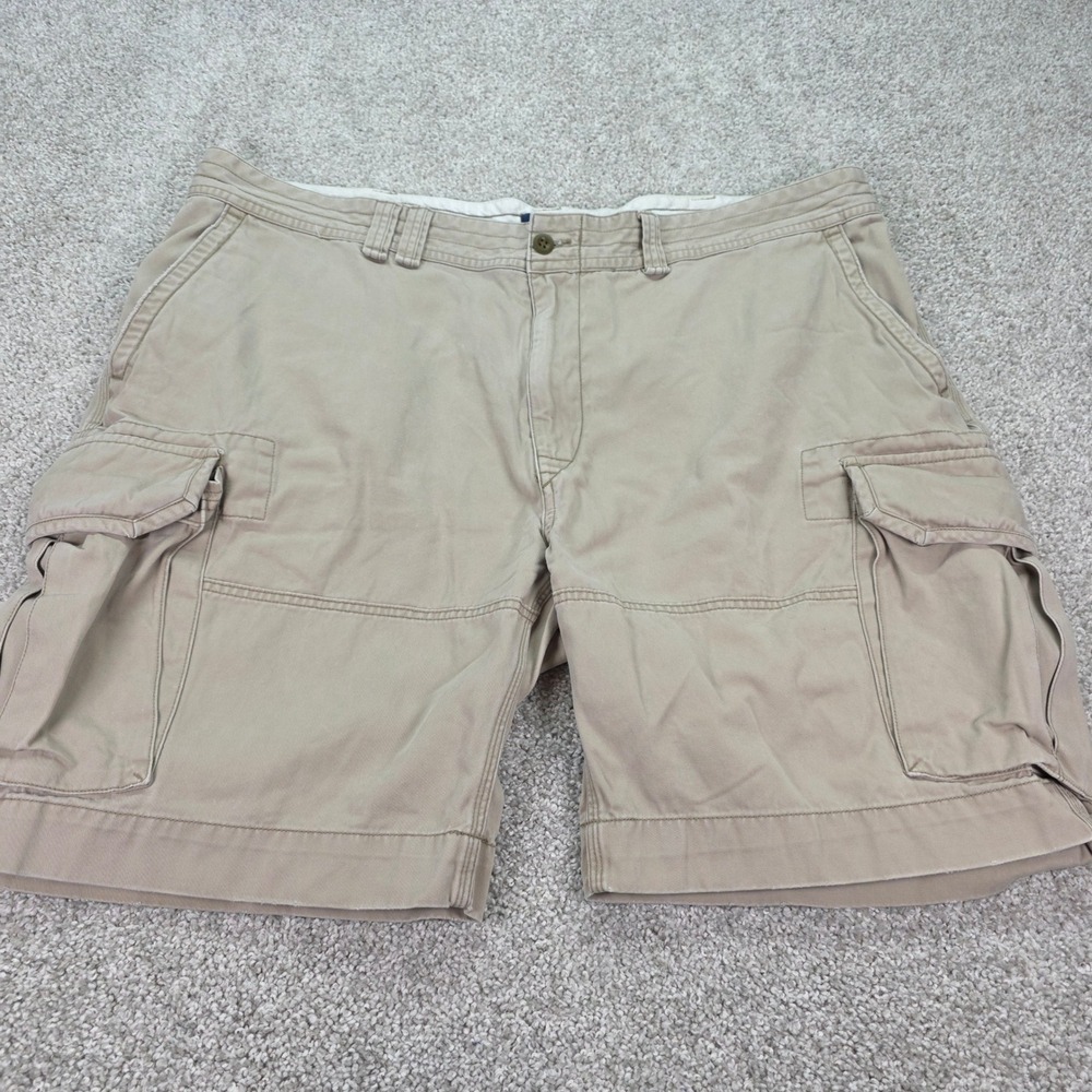 Polo Ralph Lauren Y2K Mens 46B Distressed Cargo Shorts Tan Khaki‎ Cotton Twill